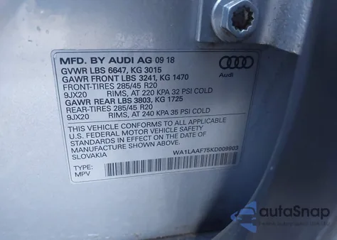 2019 Audi Q7 55 Premium/55 Se Premium from USA, damaged, VIN WA1LAAF75KD009903